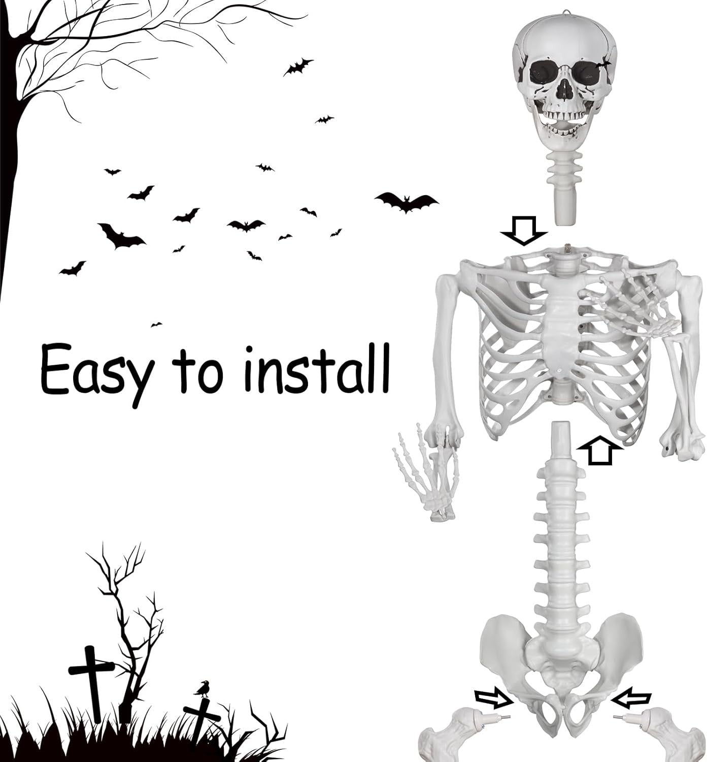 Halloween Plastikskelett 240Cm Ganzkörper Mit Beweglichen Gelenken Für Innen ...