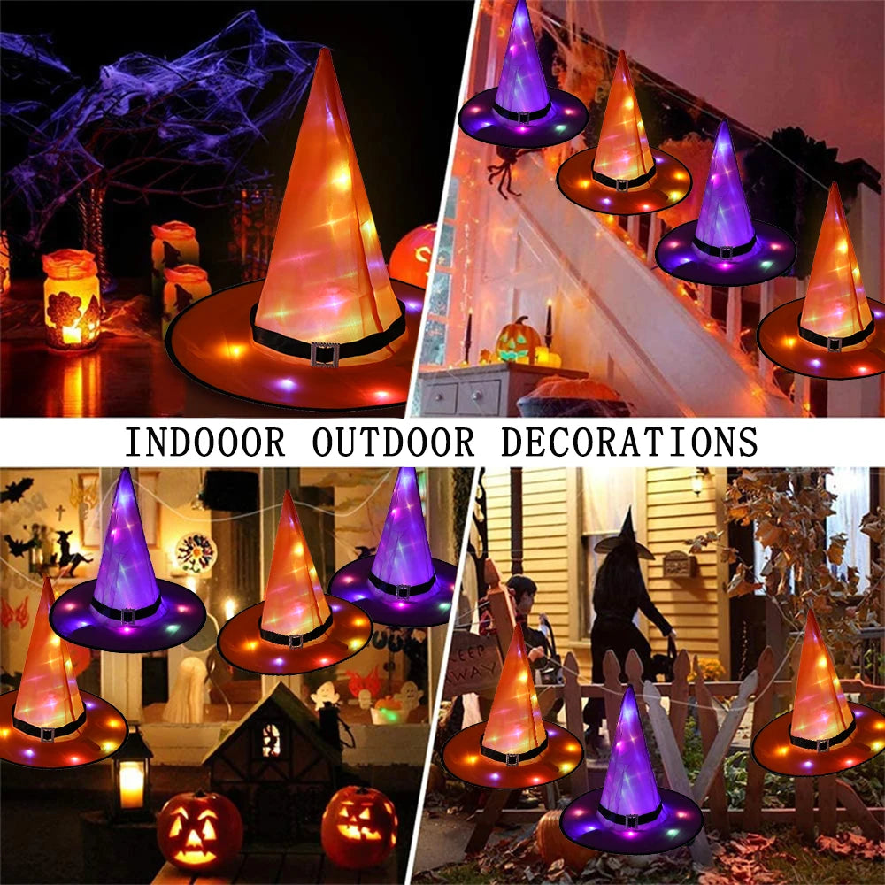 Halloween LED Luminous Witch Hat Glowing Witches Hat Headdress for Children Adult Party Costume Halloween Decoration Supplies