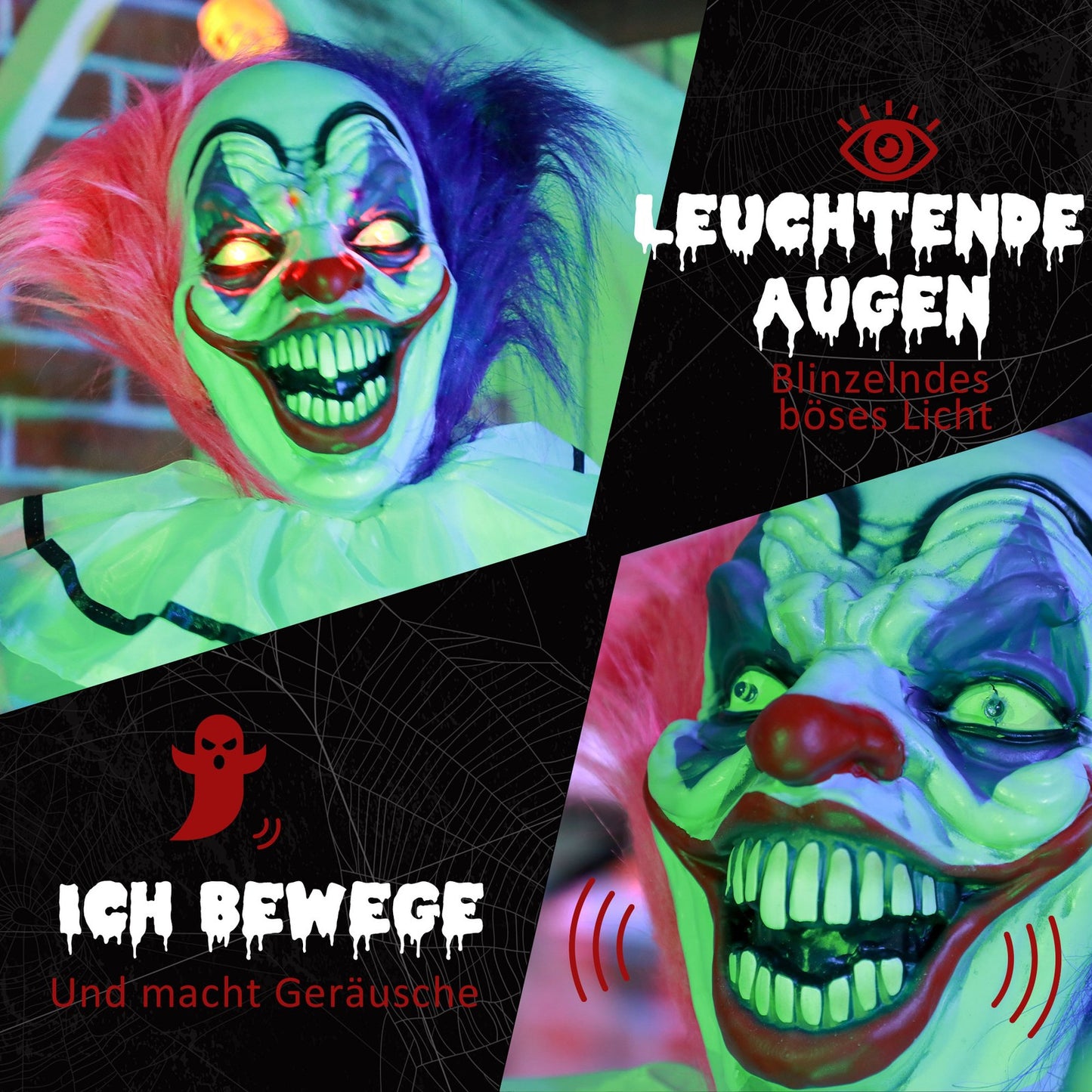 Halloween Dekoration 173 Cm Grusel-Clown Mit Led-Lichter, Soundfunktion