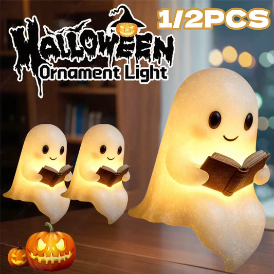 1/2PCS Halloween Cute Ghost Lamp Ghost Reading Book Lamp 3D Halloween Lovely Ghost LED Night Light for Bedroom Study