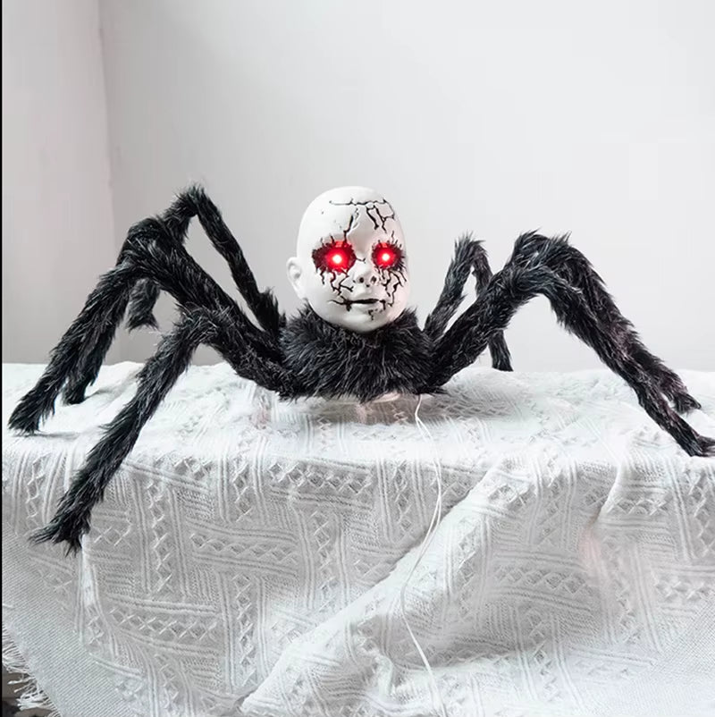 Horror Halloween Electric Walking with Sound Light Doll Face Spider Haunted House Prop Plush Spider Model Halloween Party Decor