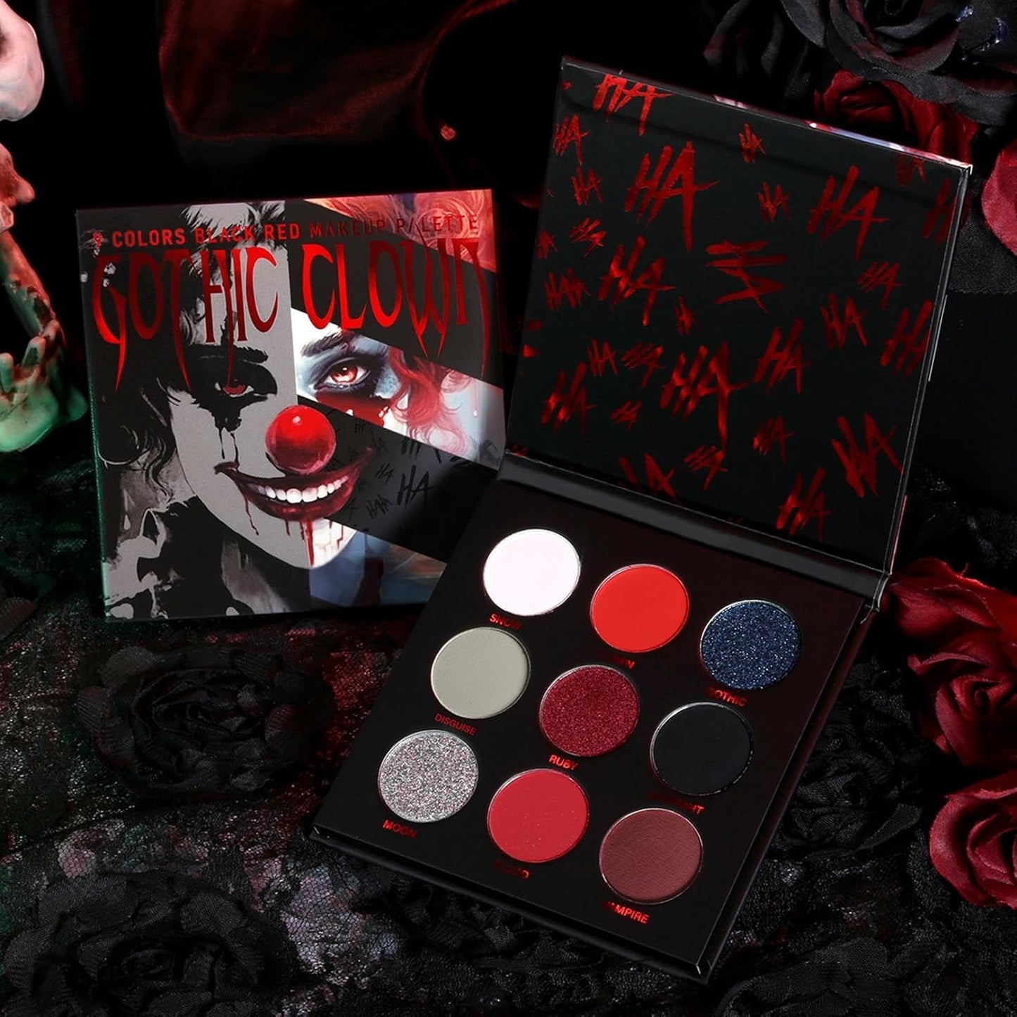 Halloween Lidschatten Palette, Schwarz Rote Lidschatten Palette, Halloween Goth Makeup, 9-Farben Punk Smoky Lidschatten Palette, Hochpigmentierter Lidschatten Für Halloween-Party