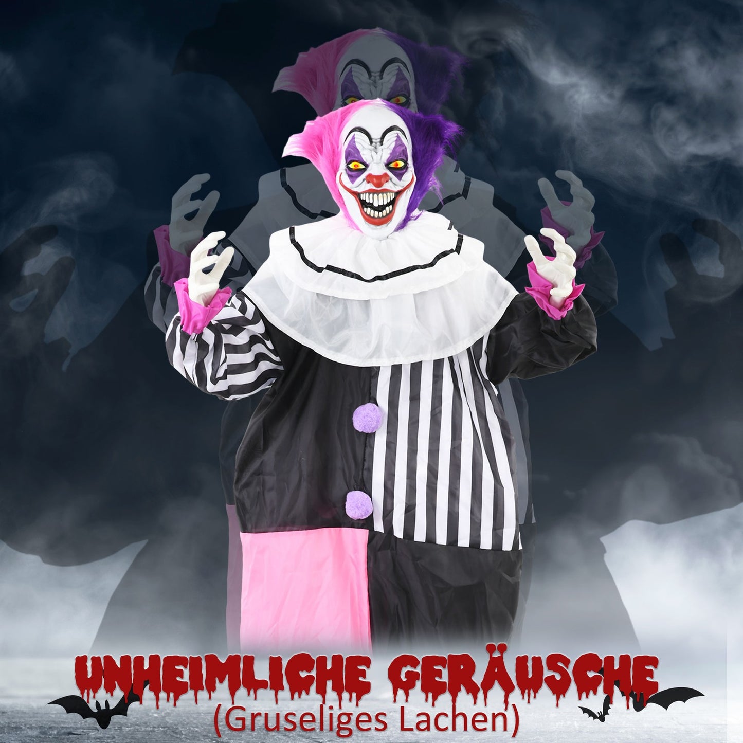 Halloween Dekoration 173 Cm Grusel-Clown Mit Led-Lichter, Soundfunktion