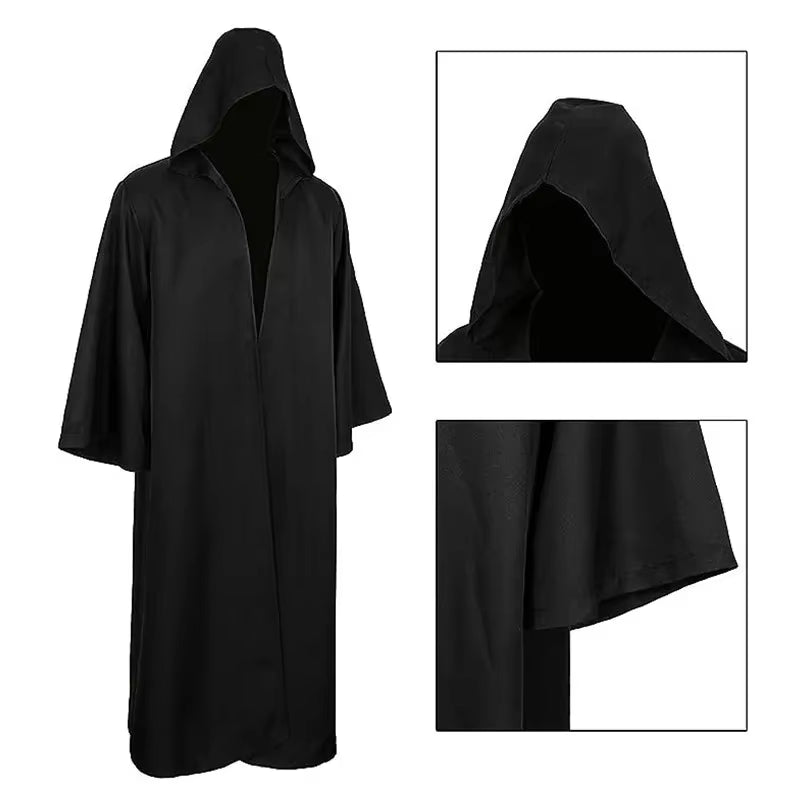 Halloween Witch Long Shirt Hooded Black Robe Cloak Cosplay Costume Adult and Scary Ghost Cloak Child Holiday Costume Set