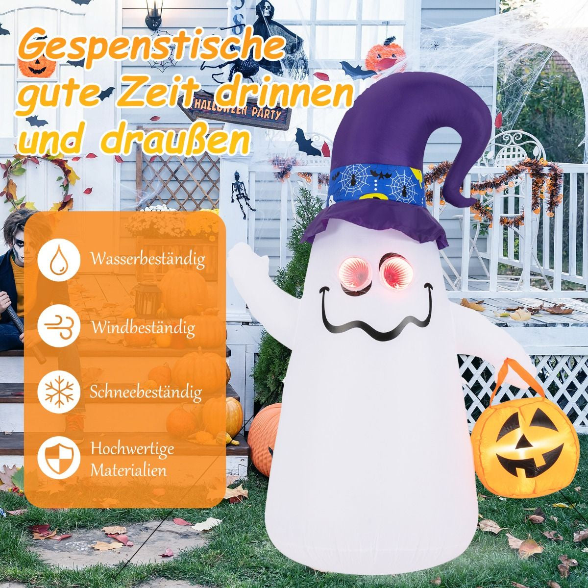 180CM LED Aufblasbarer Halloween-Geist Mit Kürbis Outdoor Schreckliche Dekogeist Halloween Deko