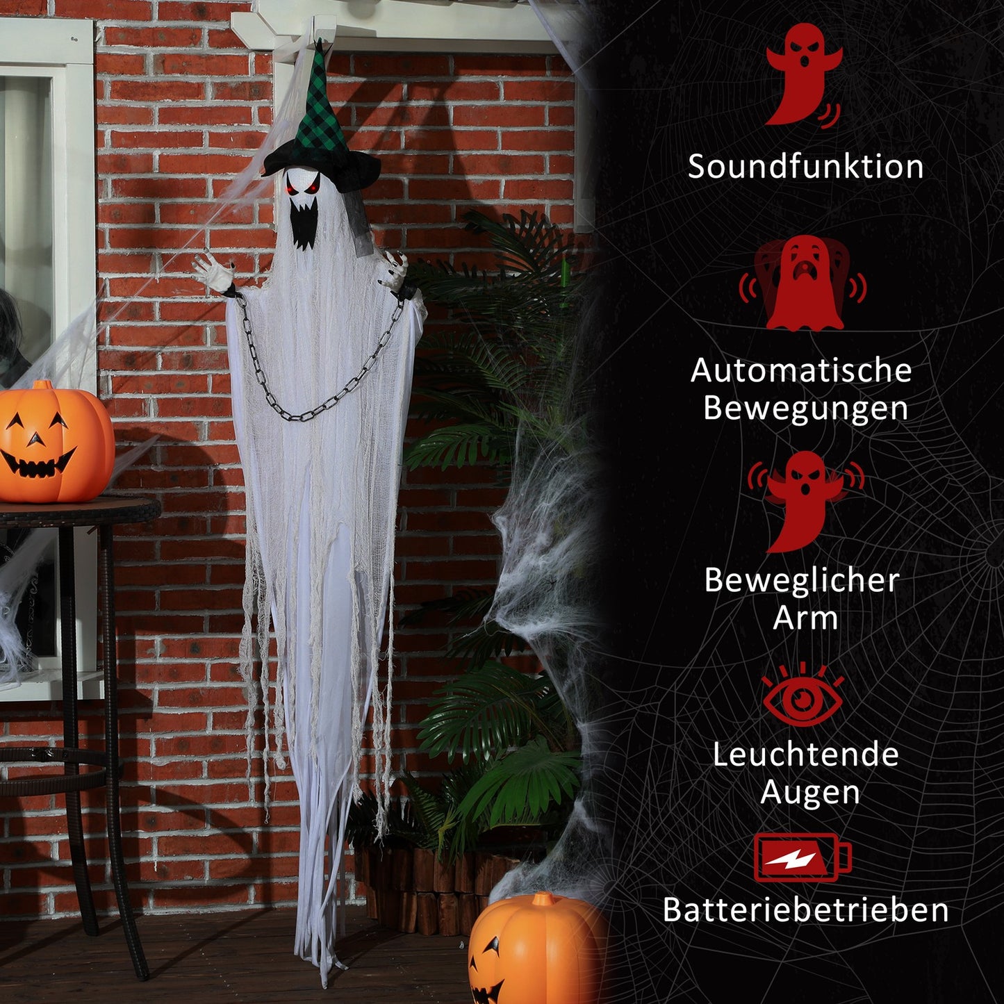 204 Cm Halloween Deko Hängend Geist Mit Geräuschaktivi