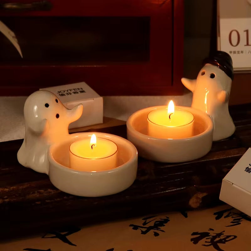 Halloween Candle Holder Cute Ghost Ceramic Candle Holders Home Decoration Desktop Ornaments Halloween Candlestick