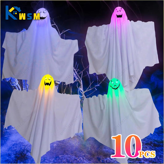 1-10PCS Halloween Scary LED Lights Glowing Hanging Ghost Venue Setting Horror Door Hanging Haunted House Props Halloween Props