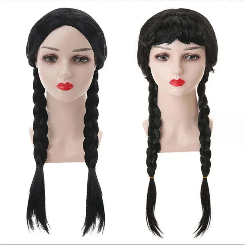 Wednesday Cosplay Wig Girl Kid Adult Women Long Hair Wig High Temperature Resistant Synthetic Braid Halloween Carnival Wig Props