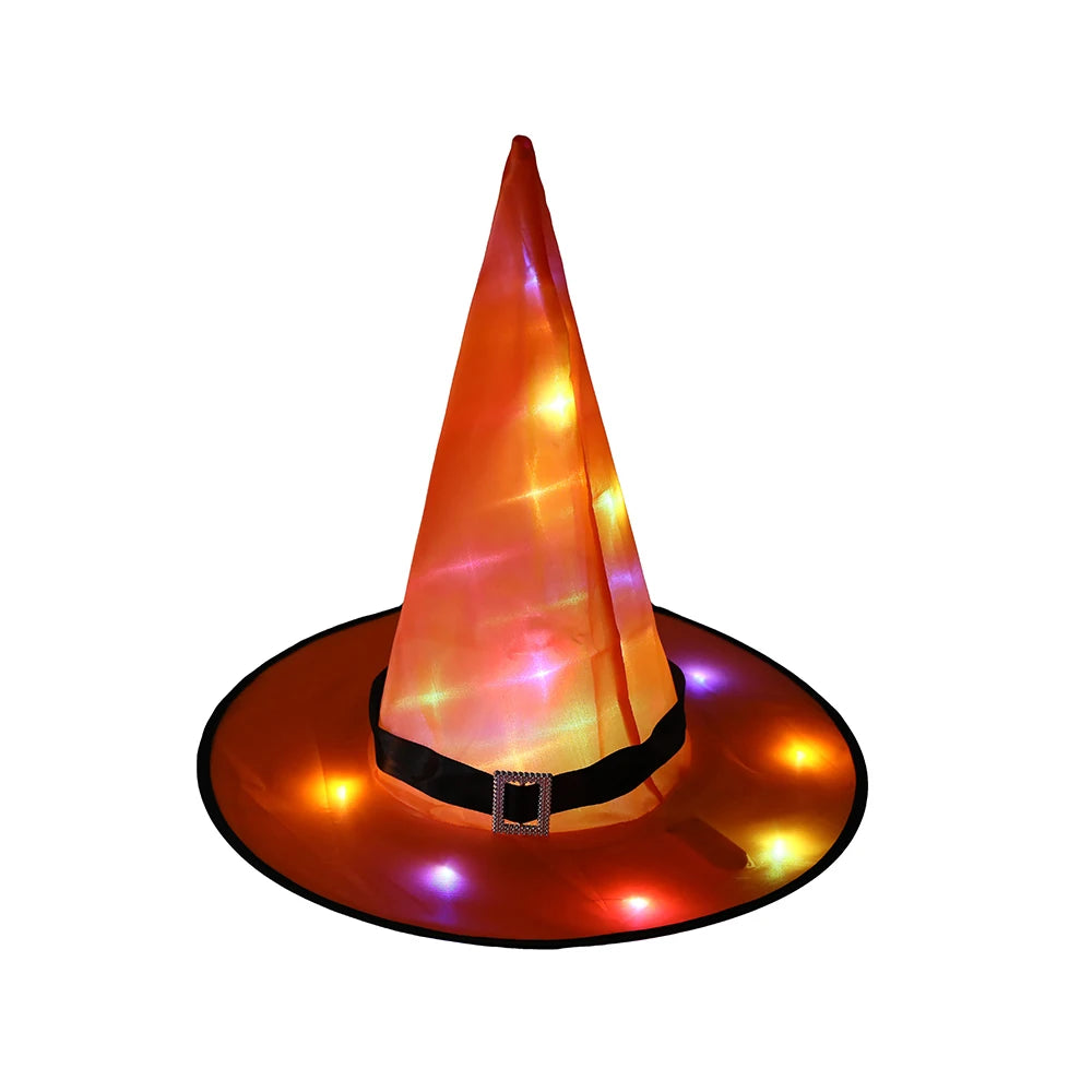 Halloween LED Luminous Witch Hat Glowing Witches Hat Headdress for Children Adult Party Costume Halloween Decoration Supplies