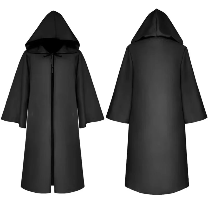 Halloween Witch Long Shirt Hooded Black Robe Cloak Cosplay Costume Adult and Scary Ghost Cloak Child Holiday Costume Set