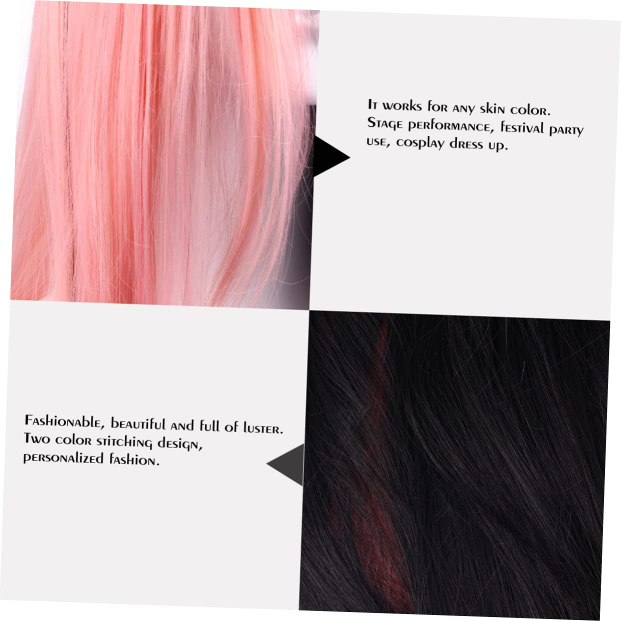 MAGICLULU Damen Lange Perücke Schwarz Und Rosa Glatte Farbverlaufsperücke Für Halloween Cosplay Partys Haarschmuck Kunsthaarperücke Mit Mittelteil Für Frauen