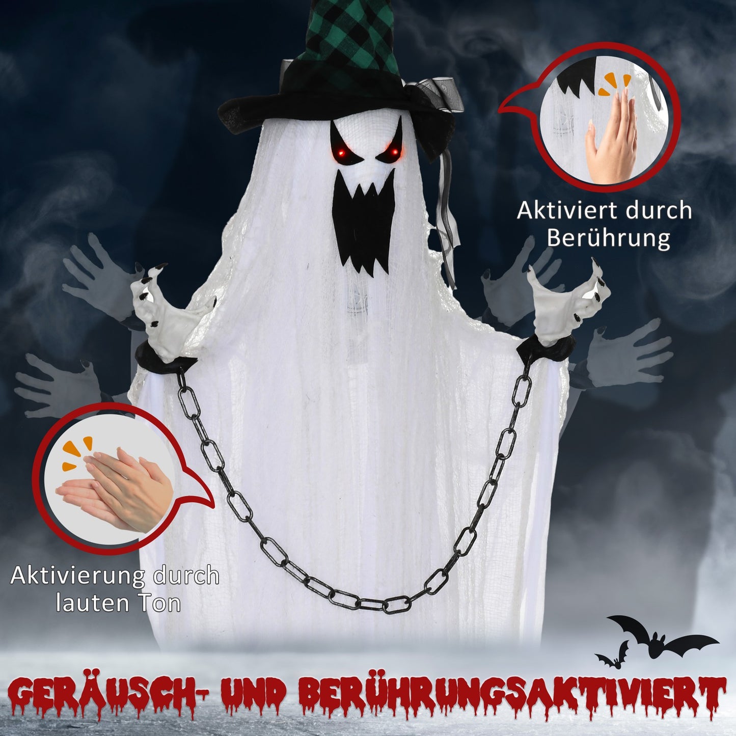 204 Cm Halloween Deko Hängend Geist Mit Geräuschaktivi