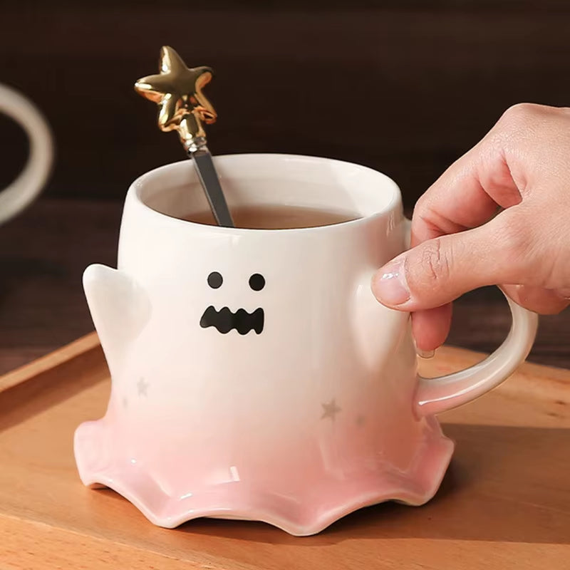 Halloween Ceramic Mugs Creative Ghost Coffee Milk Mug with Spoon Couple Water Cup Halloween Drinkware Festival Gifts Decoration