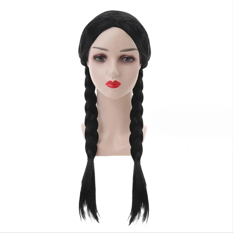 Wednesday Cosplay Wig Girl Kid Adult Women Long Hair Wig High Temperature Resistant Synthetic Braid Halloween Carnival Wig Props