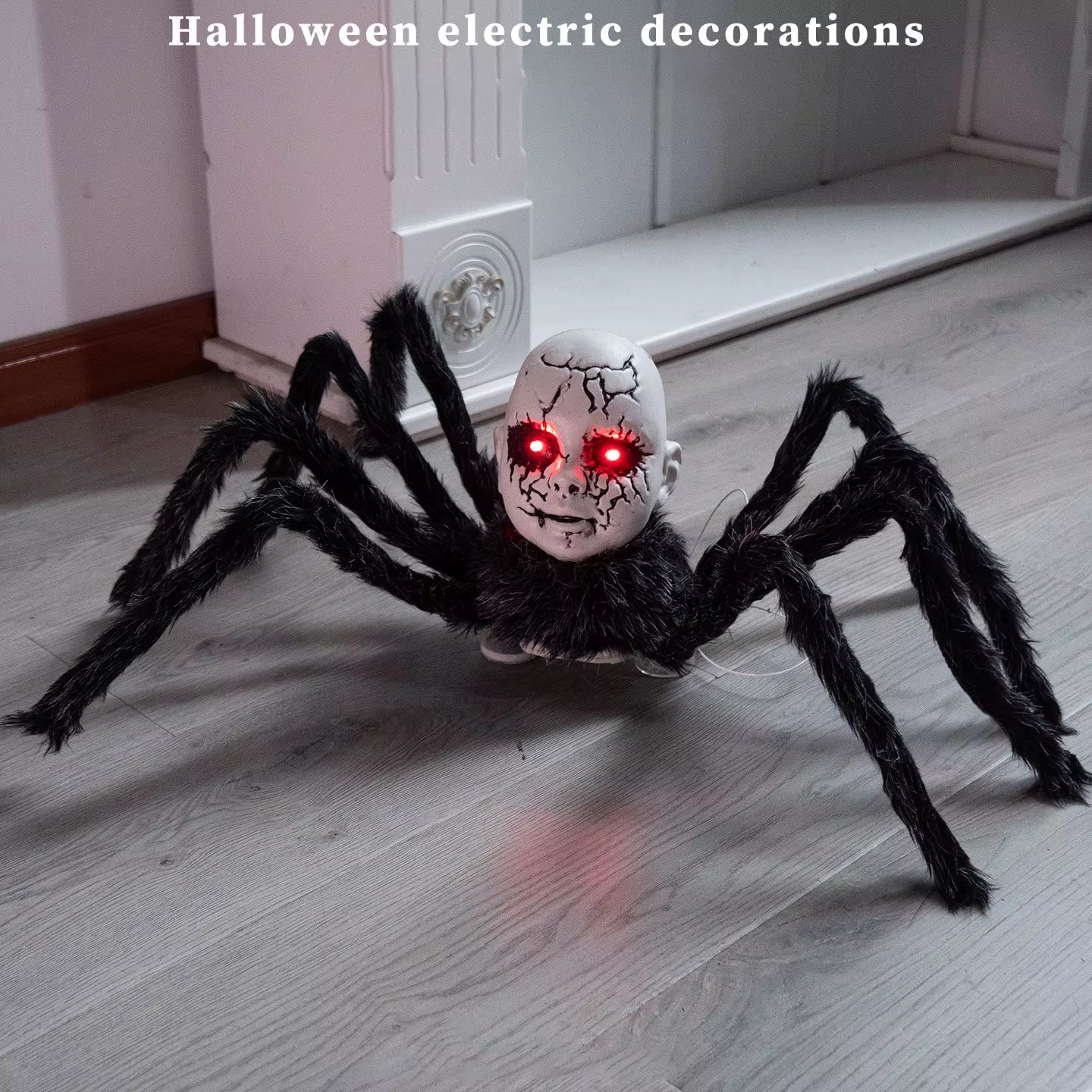 Horror Halloween Electric Walking with Sound Light Doll Face Spider Haunted House Prop Plush Spider Model Halloween Party Decor