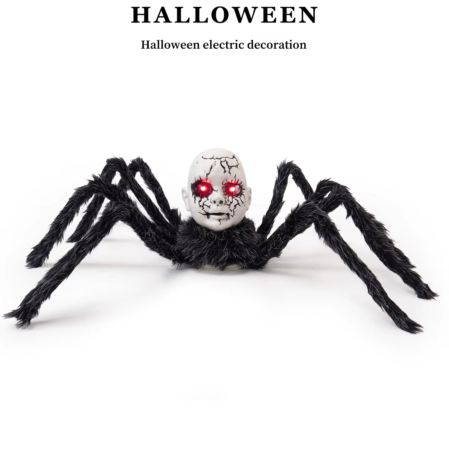 Horror Halloween Electric Walking with Sound Light Doll Face Spider Haunted House Prop Plush Spider Model Halloween Party Decor