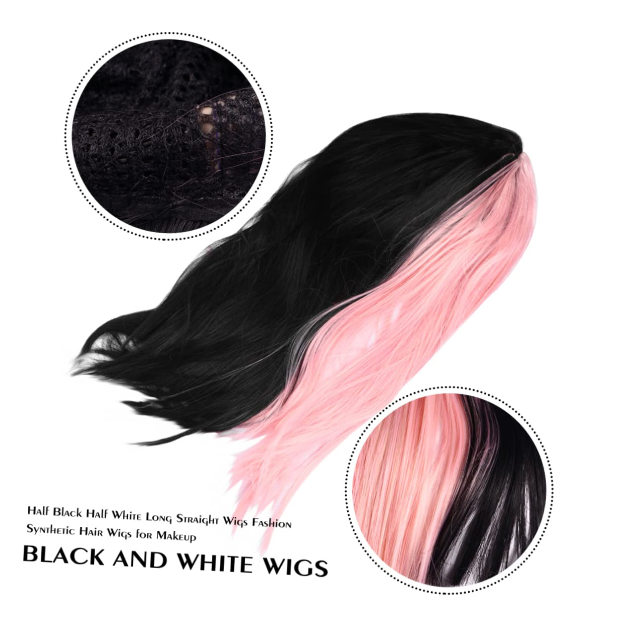 MAGICLULU Damen Lange Perücke Schwarz Und Rosa Glatte Farbverlaufsperücke Für Halloween Cosplay Partys Haarschmuck Kunsthaarperücke Mit Mittelteil Für Frauen