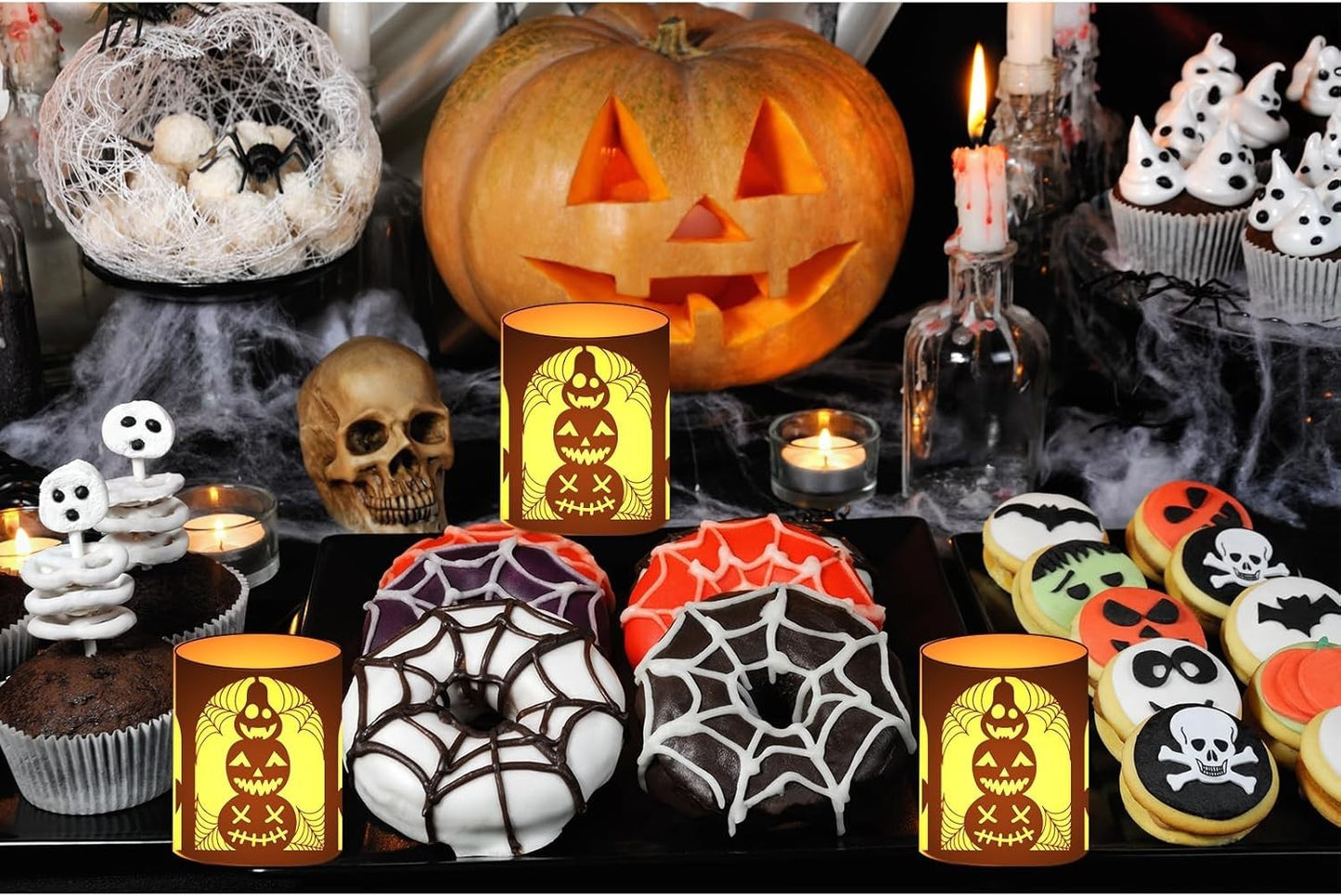 12 Windlicht Tischdeko Halloween