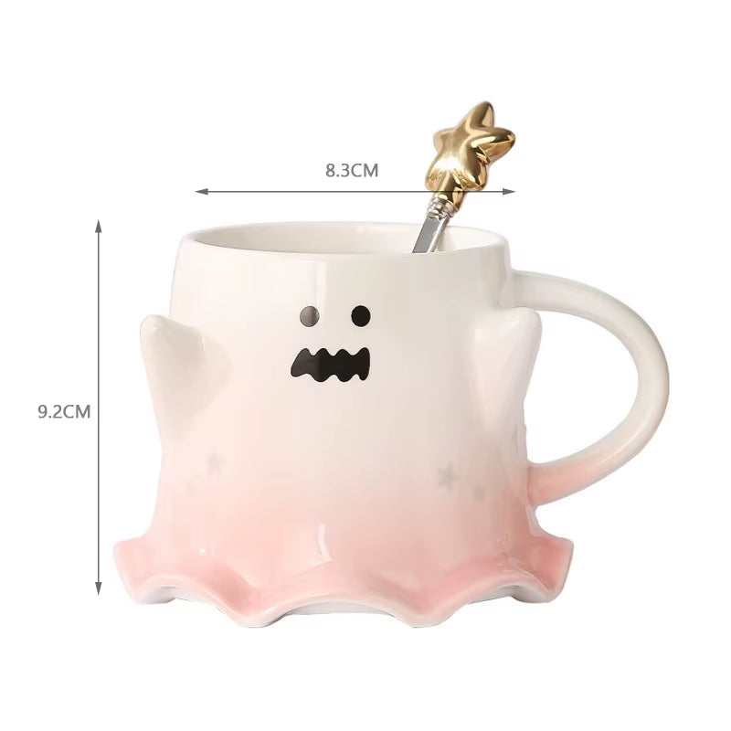 Halloween Ceramic Mugs Creative Ghost Coffee Milk Mug with Spoon Couple Water Cup Halloween Drinkware Festival Gifts Decoration