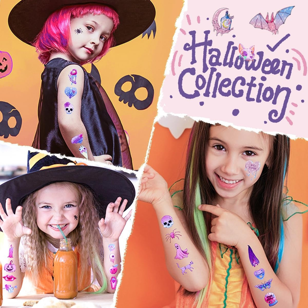 10 Blatt Glitzer Tattoo Halloween, Halloween Tattoo Kinder, Halloween Temporä...