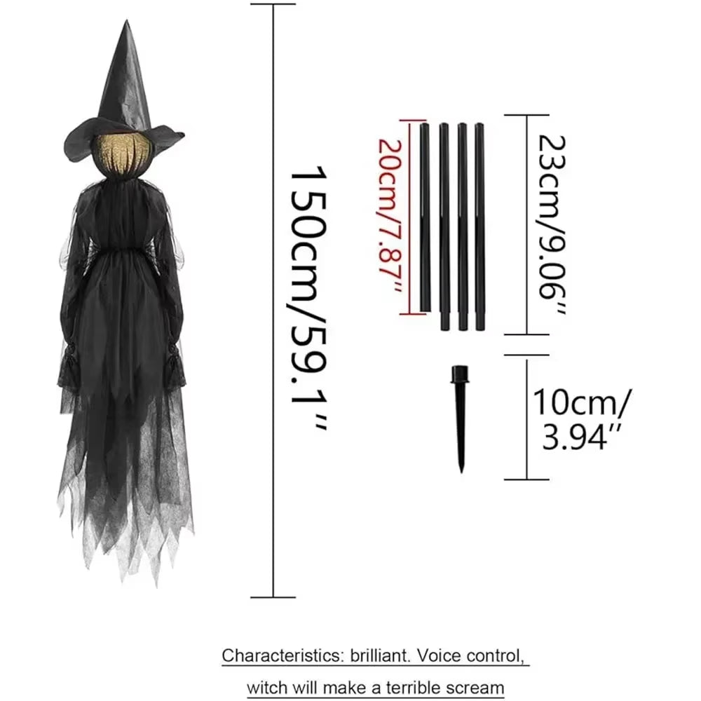 Halloween Light up Witch Decoration Sound Activated Glowing Witch Prop for Yard Haunted House Scary Ghost Party Decor