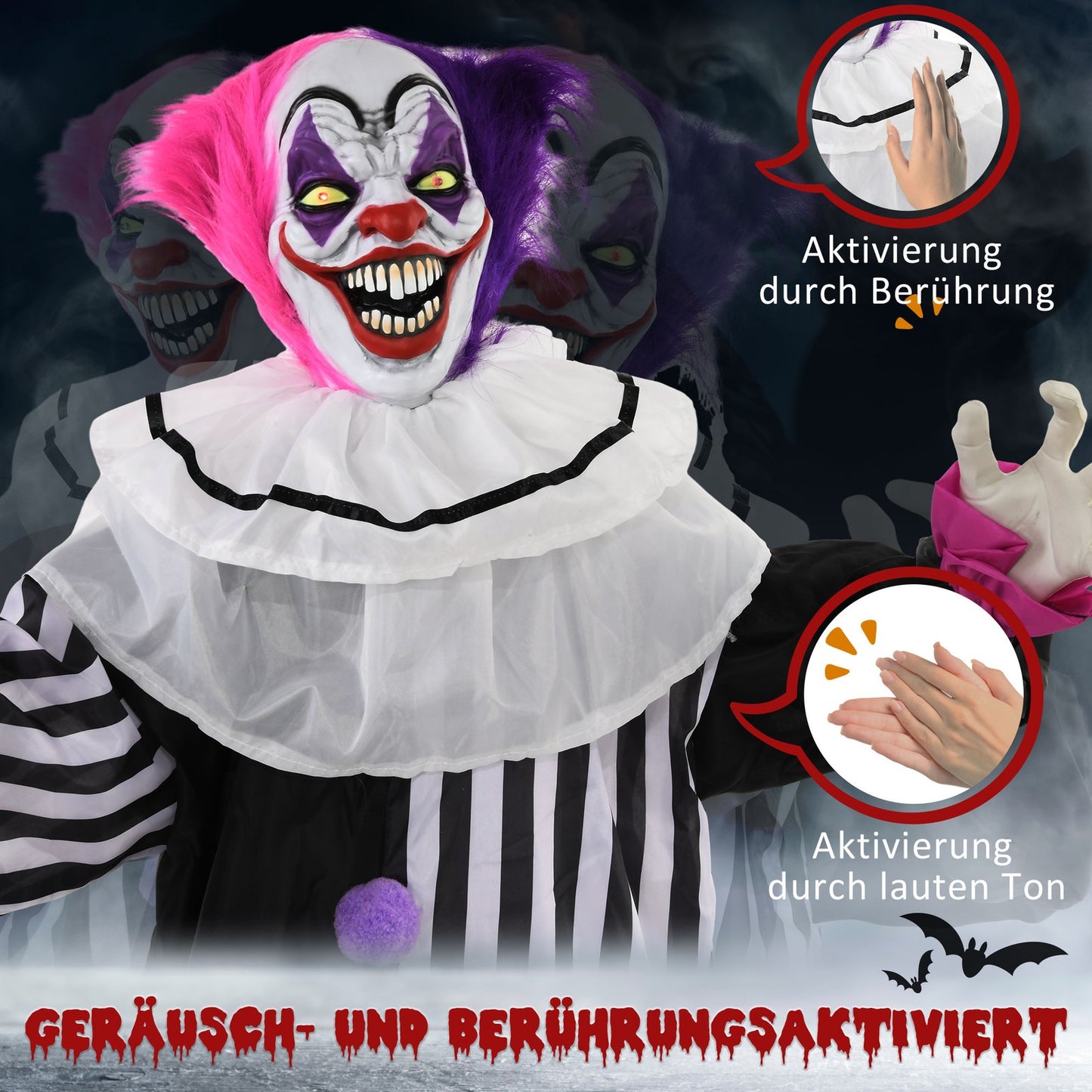 Halloween Dekoration 173 Cm Grusel-Clown Mit Led-Lichter, Soundfunktion