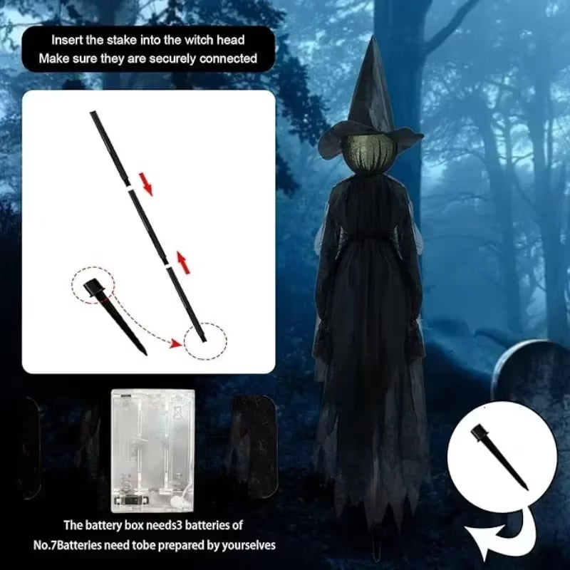 Halloween Light up Witch Decoration Sound Activated Glowing Witch Prop for Yard Haunted House Scary Ghost Party Decor