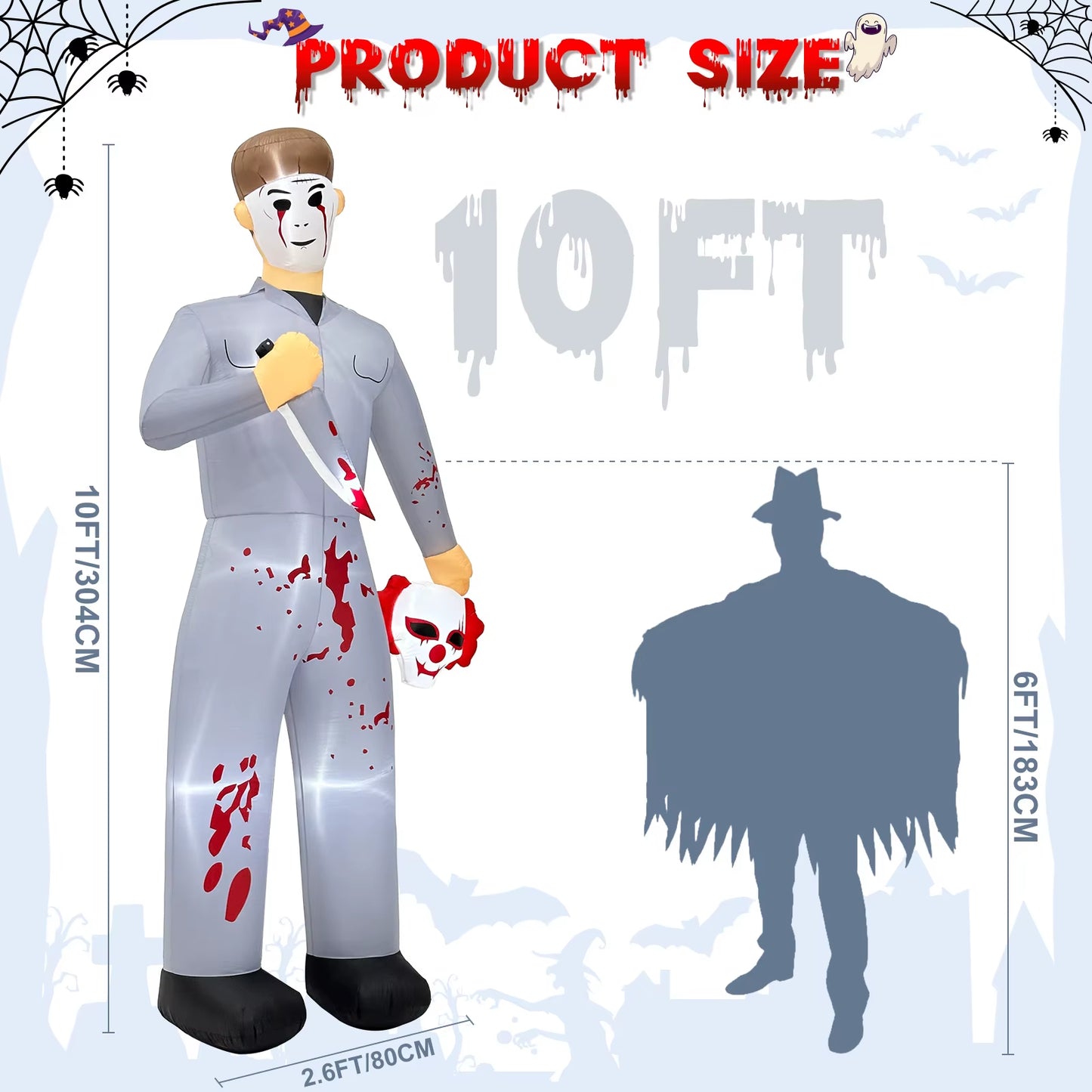 Ourwarm 10FT Serial Killer Giant Halloween Inflatable, Scary Halloween Blow up Decor for Yard Inflatable Halloween Outdoor Decor