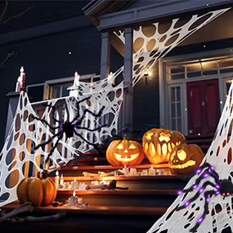 Ourwarm 450/900 Sqft Spider Web Halloween Decorations Outdoor,Pre-Cut Gauze Cobwebs for Halloween Yard Haunted House Party Decor