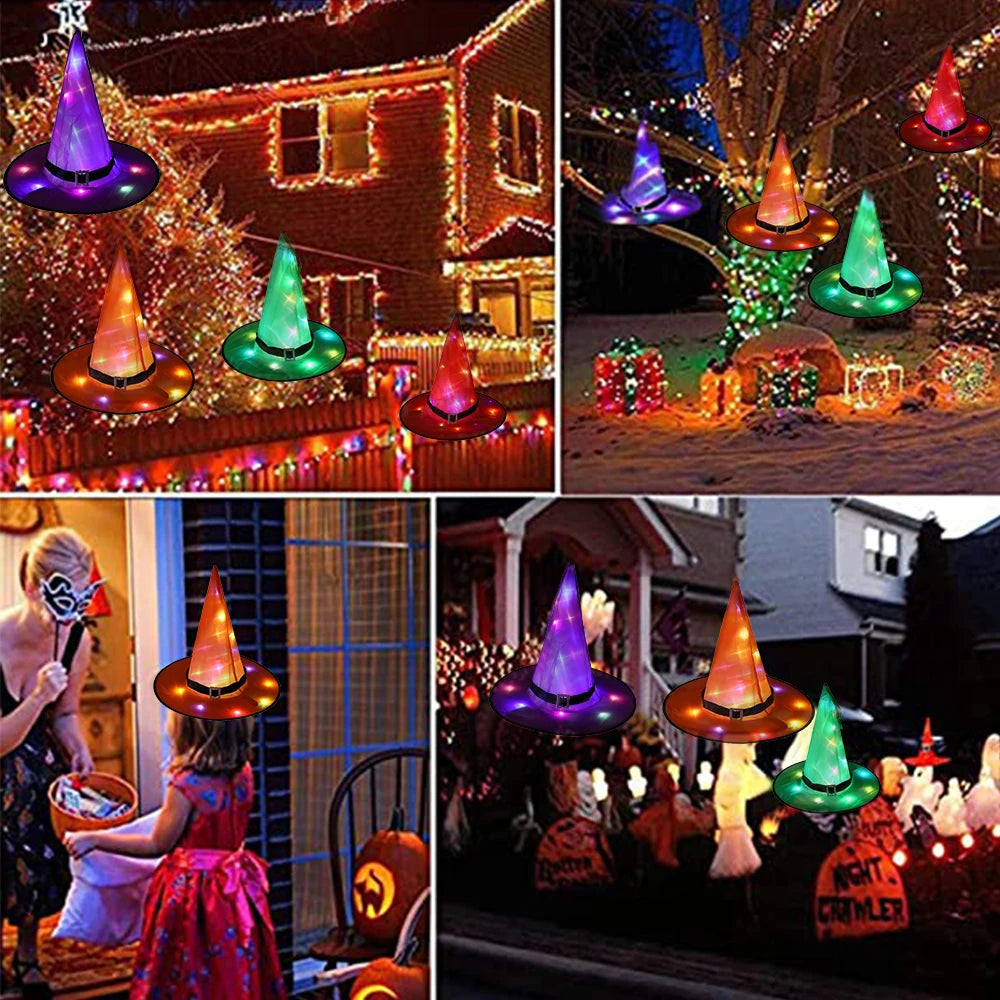 Halloween LED Luminous Witch Hat Glowing Witches Hat Headdress for Children Adult Party Costume Halloween Decoration Supplies