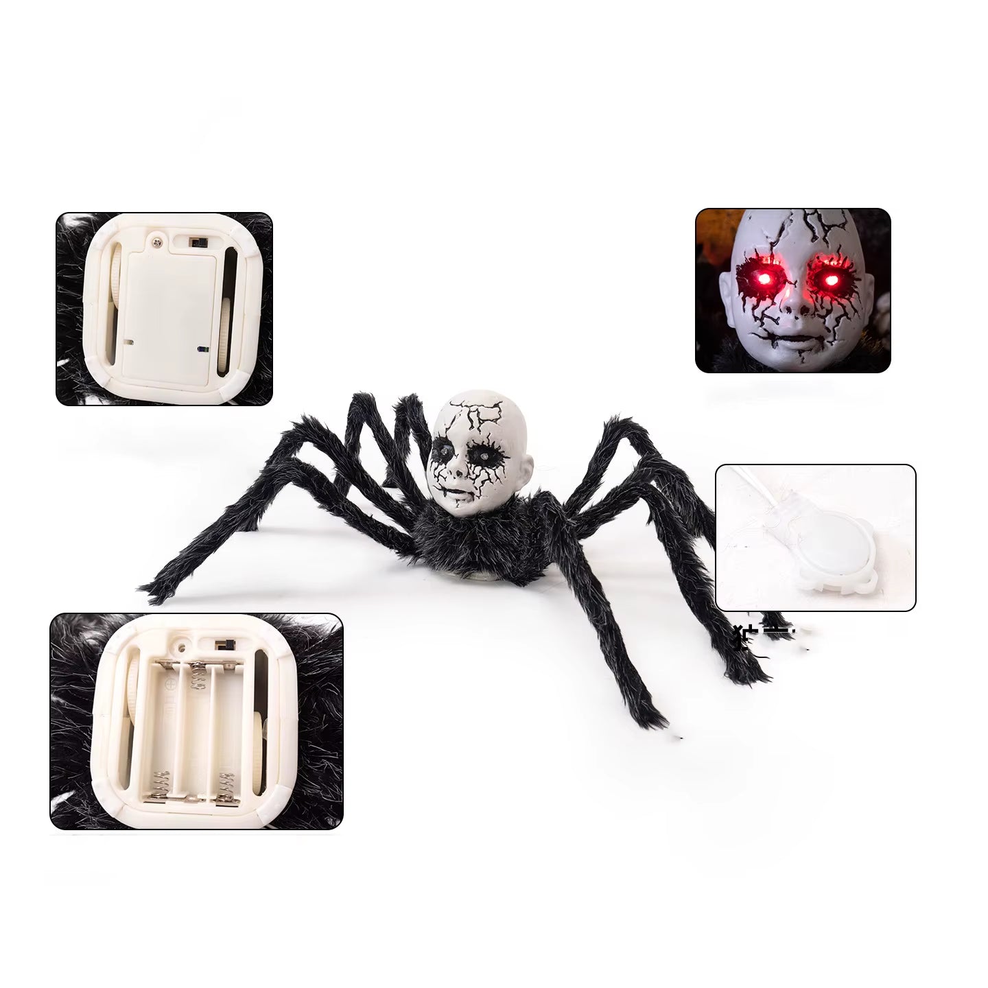 Horror Halloween Electric Walking with Sound Light Doll Face Spider Haunted House Prop Plush Spider Model Halloween Party Decor