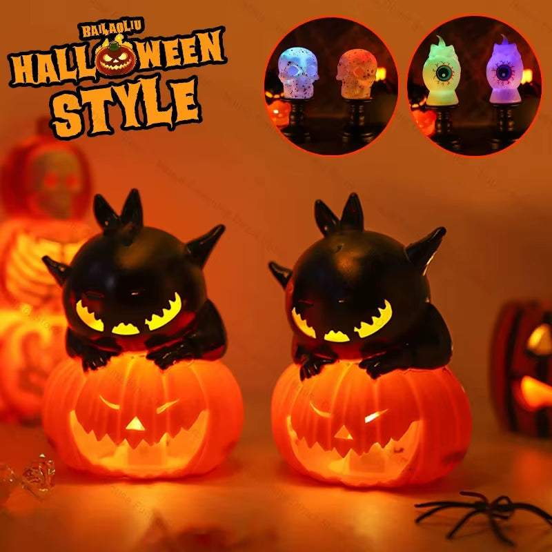 Small Halloween Pumpkin Lantern Creative Electronic Candle Light Spooky Atmosphere Night Light Ornament Funny Party Supplies