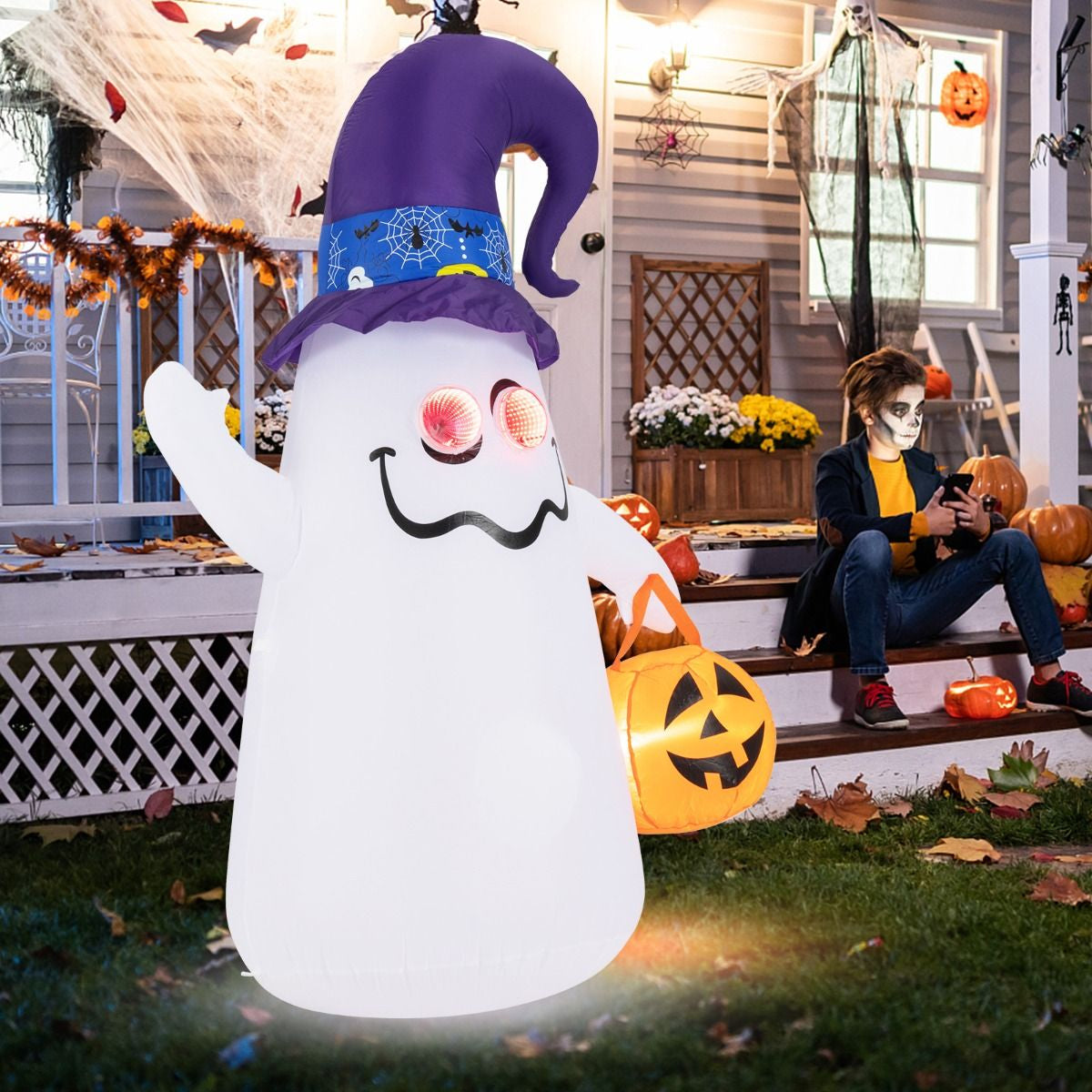 180CM LED Aufblasbarer Halloween-Geist Mit Kürbis Outdoor Schreckliche Dekogeist Halloween Deko
