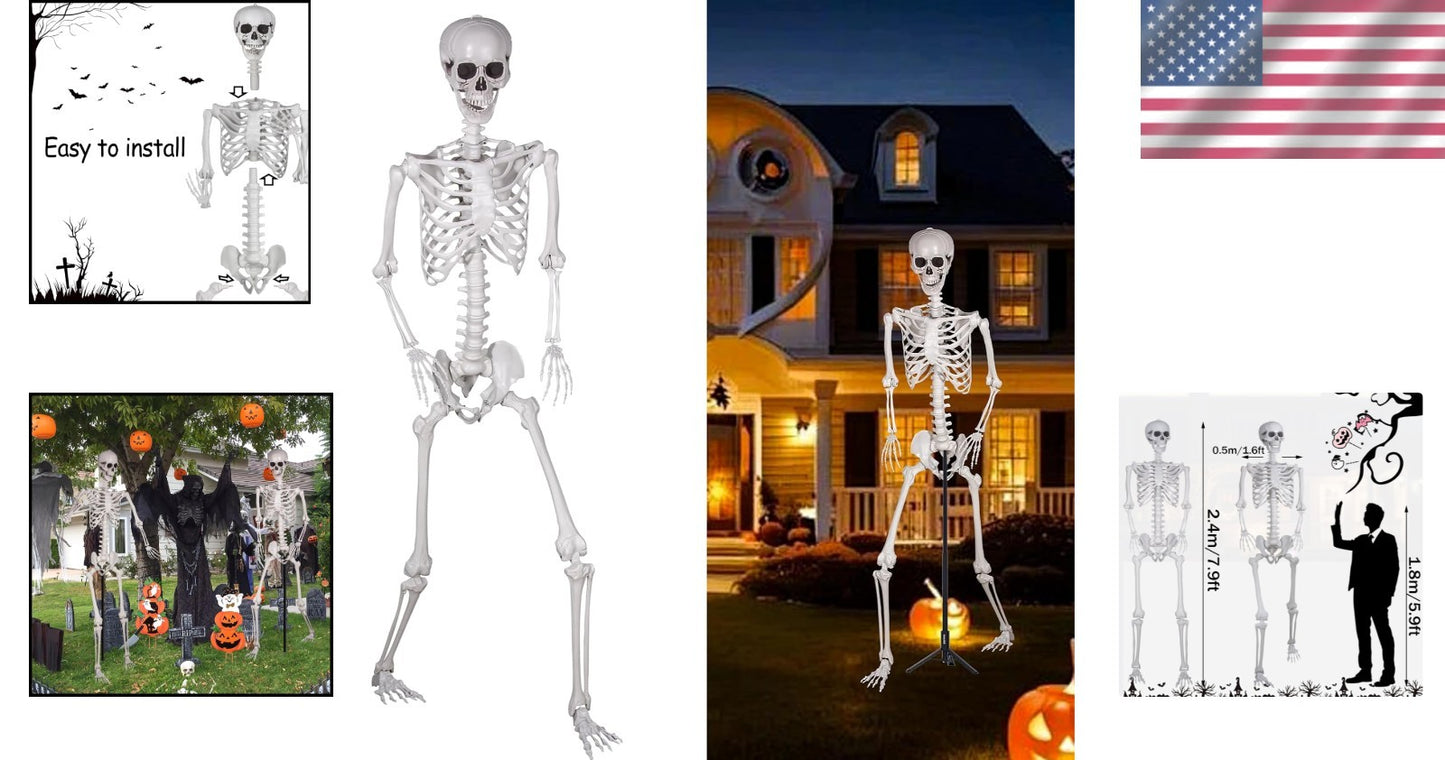 Halloween Plastikskelett 240Cm Ganzkörper Mit Beweglichen Gelenken Für Innen ...