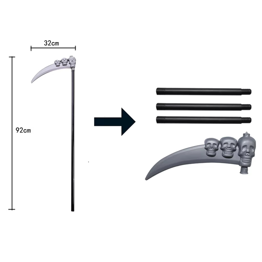 Scary Halloween Ghost Reaper Costume Hooded Cape Skull Mask Gloves Scythe Set Adult Kids Horror Grim Reaper Halloween Decoration