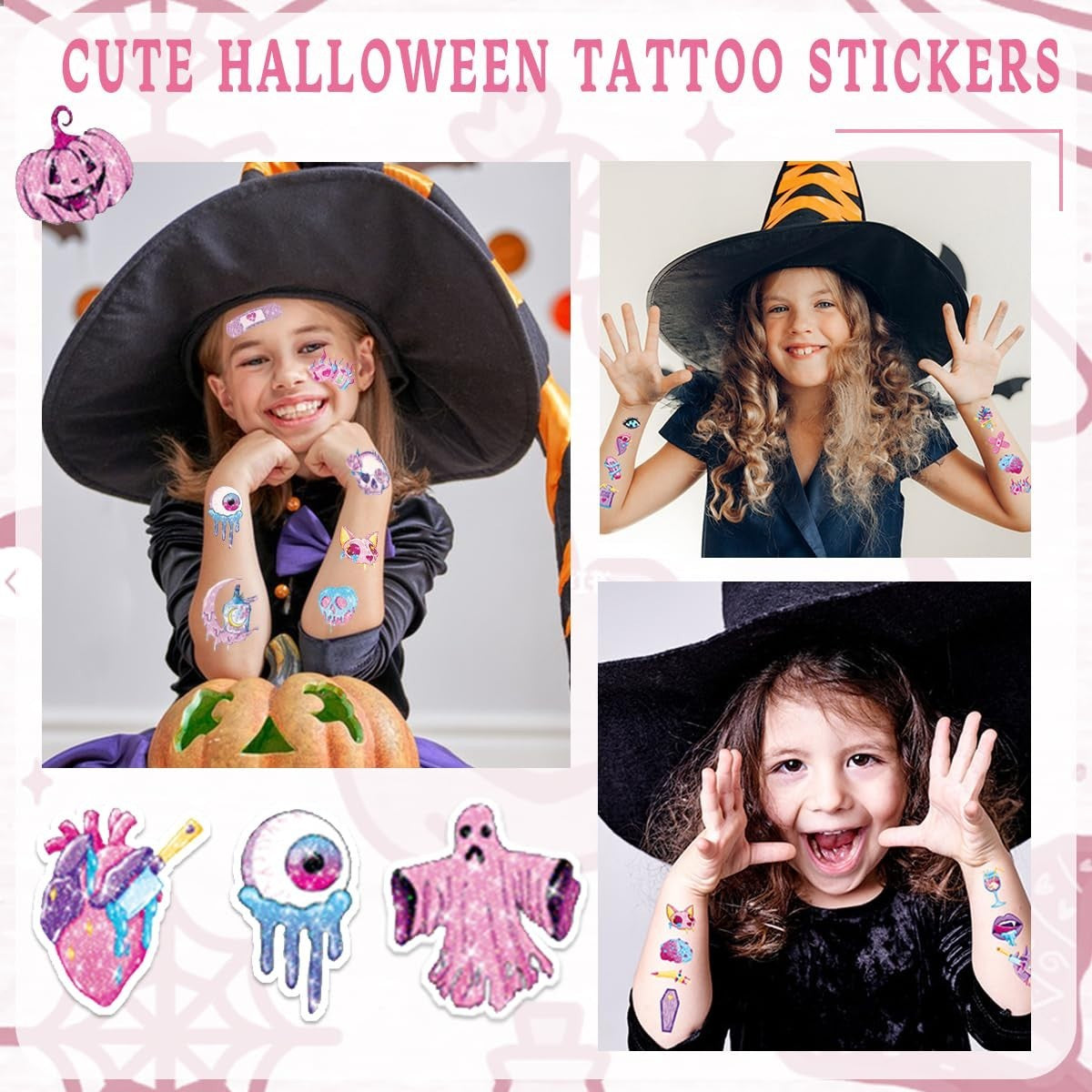 10 Blatt Glitzer Tattoo Halloween, Halloween Tattoo Kinder, Halloween Temporä...