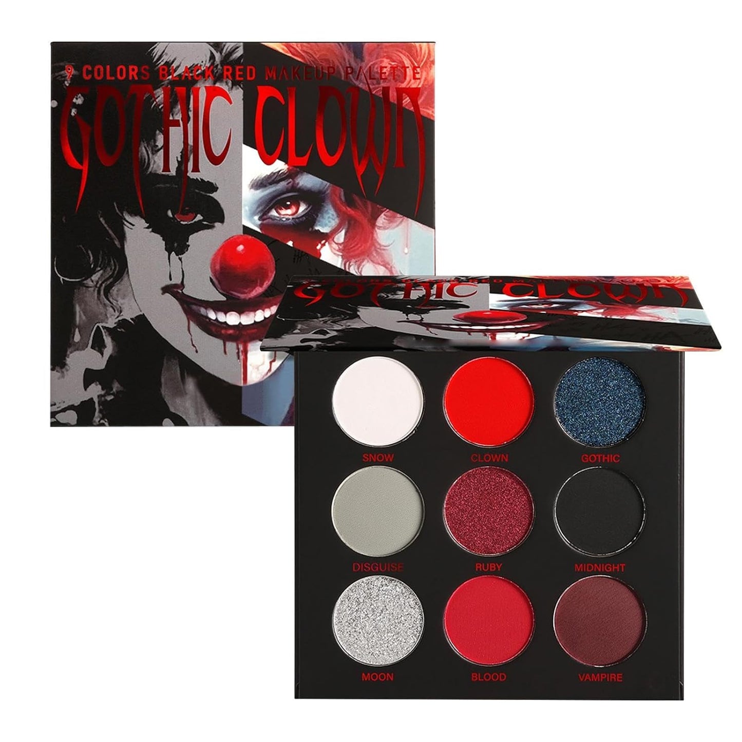 Halloween Lidschatten Palette, Schwarz Rote Lidschatten Palette, Halloween Goth Makeup, 9-Farben Punk Smoky Lidschatten Palette, Hochpigmentierter Lidschatten Für Halloween-Party