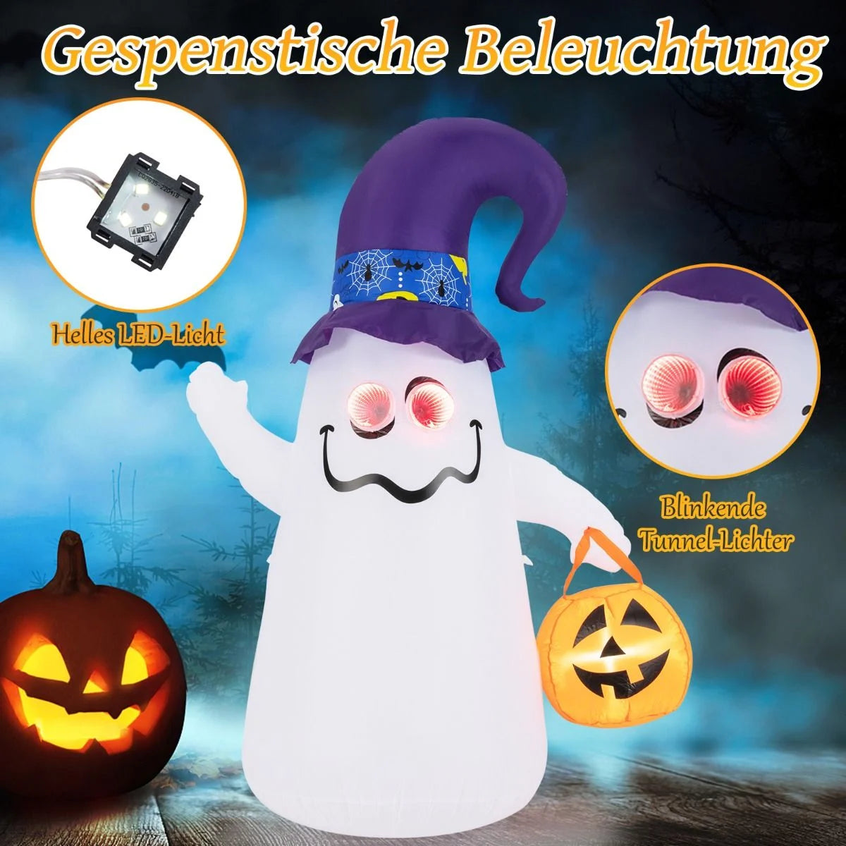 180CM LED Aufblasbarer Halloween-Geist Mit Kürbis Outdoor Schreckliche Dekogeist Halloween Deko