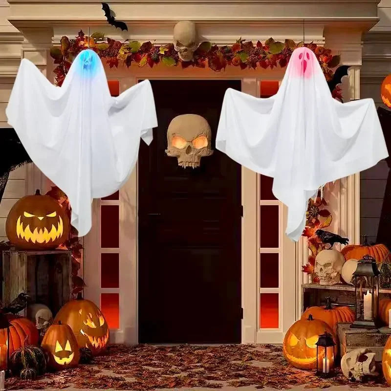 1-10PCS Halloween Scary LED Lights Glowing Hanging Ghost Venue Setting Horror Door Hanging Haunted House Props Halloween Props