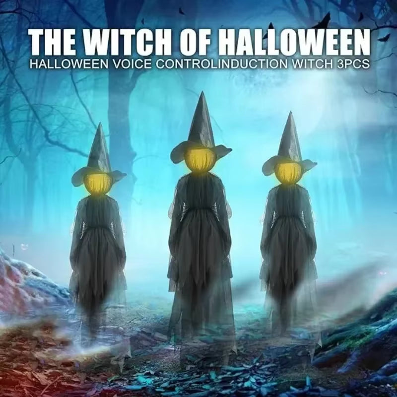 Halloween Light up Witch Decoration Sound Activated Glowing Witch Prop for Yard Haunted House Scary Ghost Party Decor