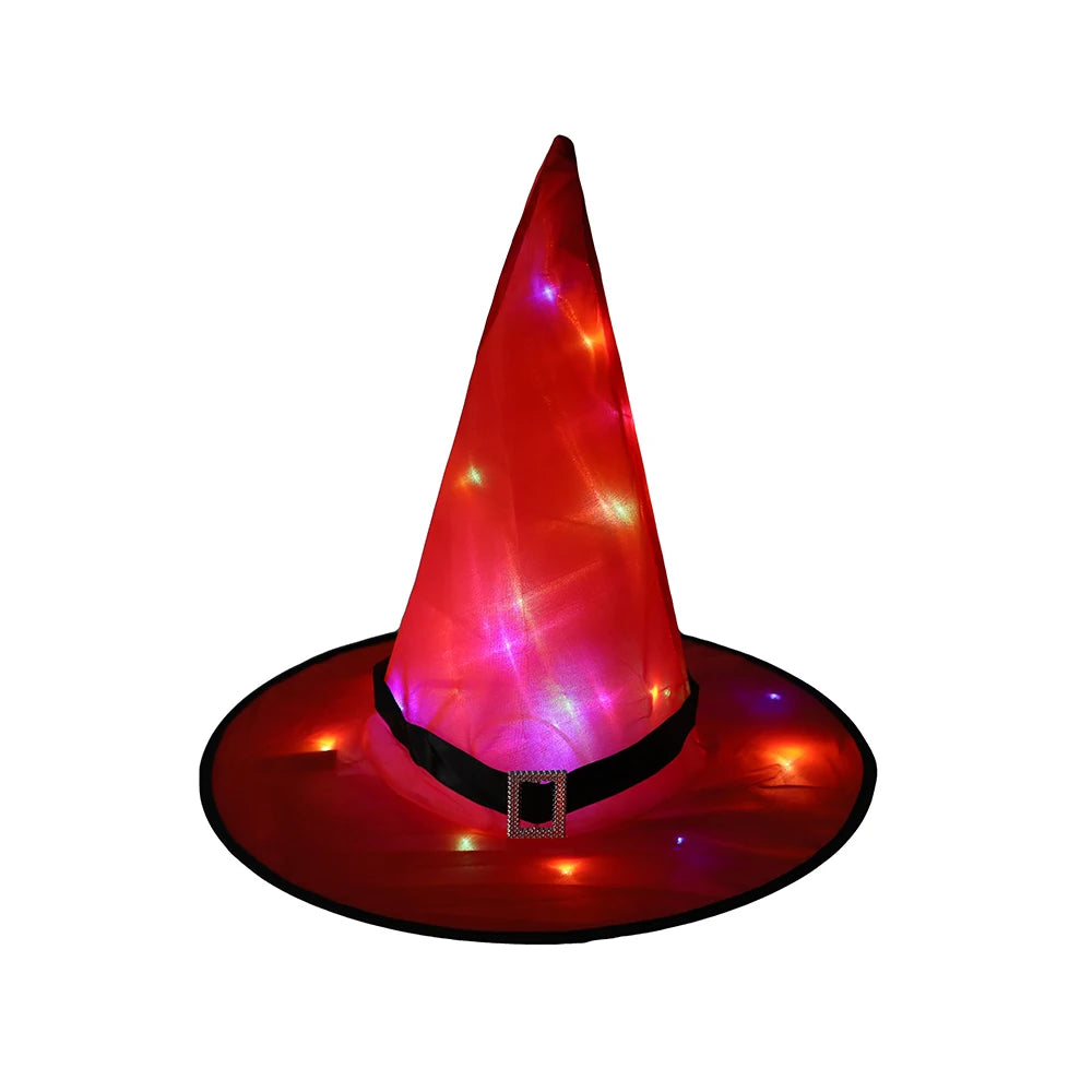 Halloween LED Luminous Witch Hat Glowing Witches Hat Headdress for Children Adult Party Costume Halloween Decoration Supplies