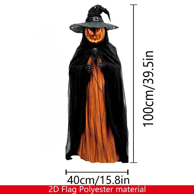 2D Halloween Horror Evil Pumpkin Man Hanging Background Cloth Halloween Terror Atmosphere Indoor and Outdoor Decoration Supplies