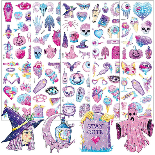 10 Blatt Glitzer Tattoo Halloween, Halloween Tattoo Kinder, Halloween Temporä...