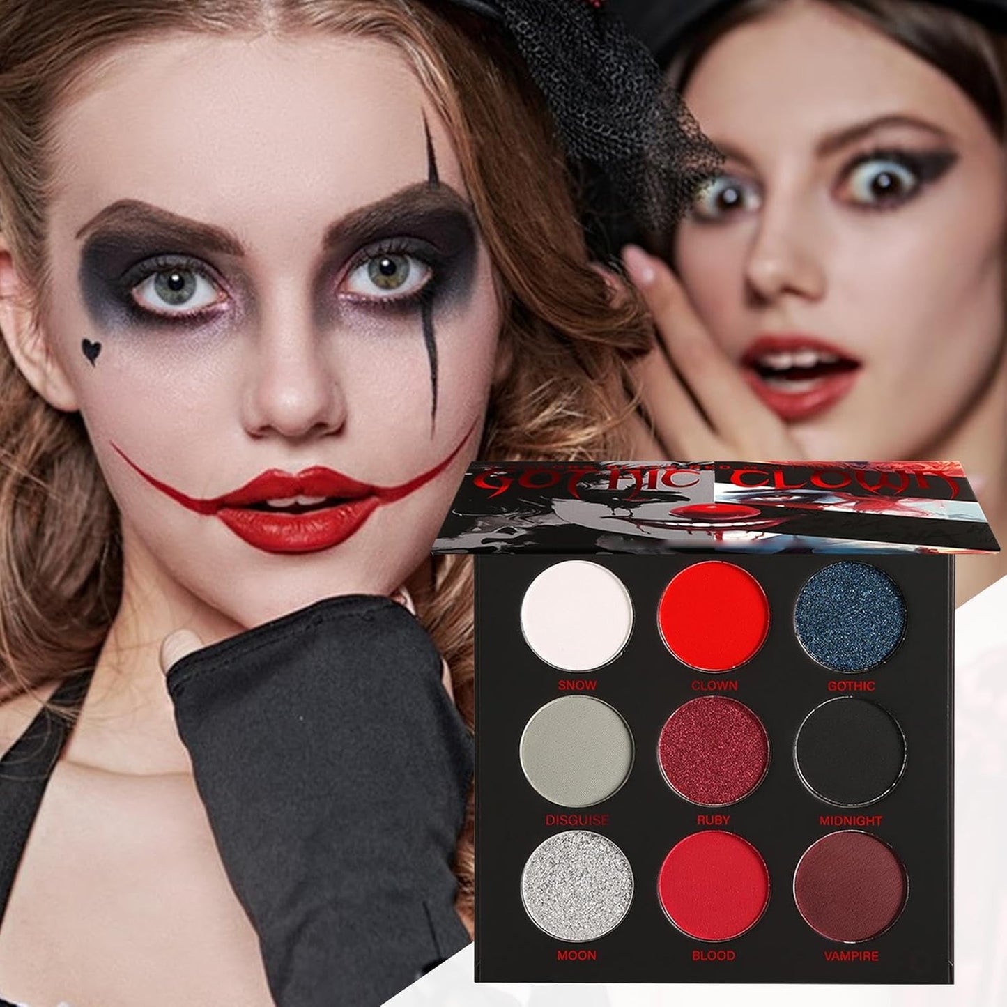 Halloween Lidschatten Palette, Schwarz Rote Lidschatten Palette, Halloween Goth Makeup, 9-Farben Punk Smoky Lidschatten Palette, Hochpigmentierter Lidschatten Für Halloween-Party