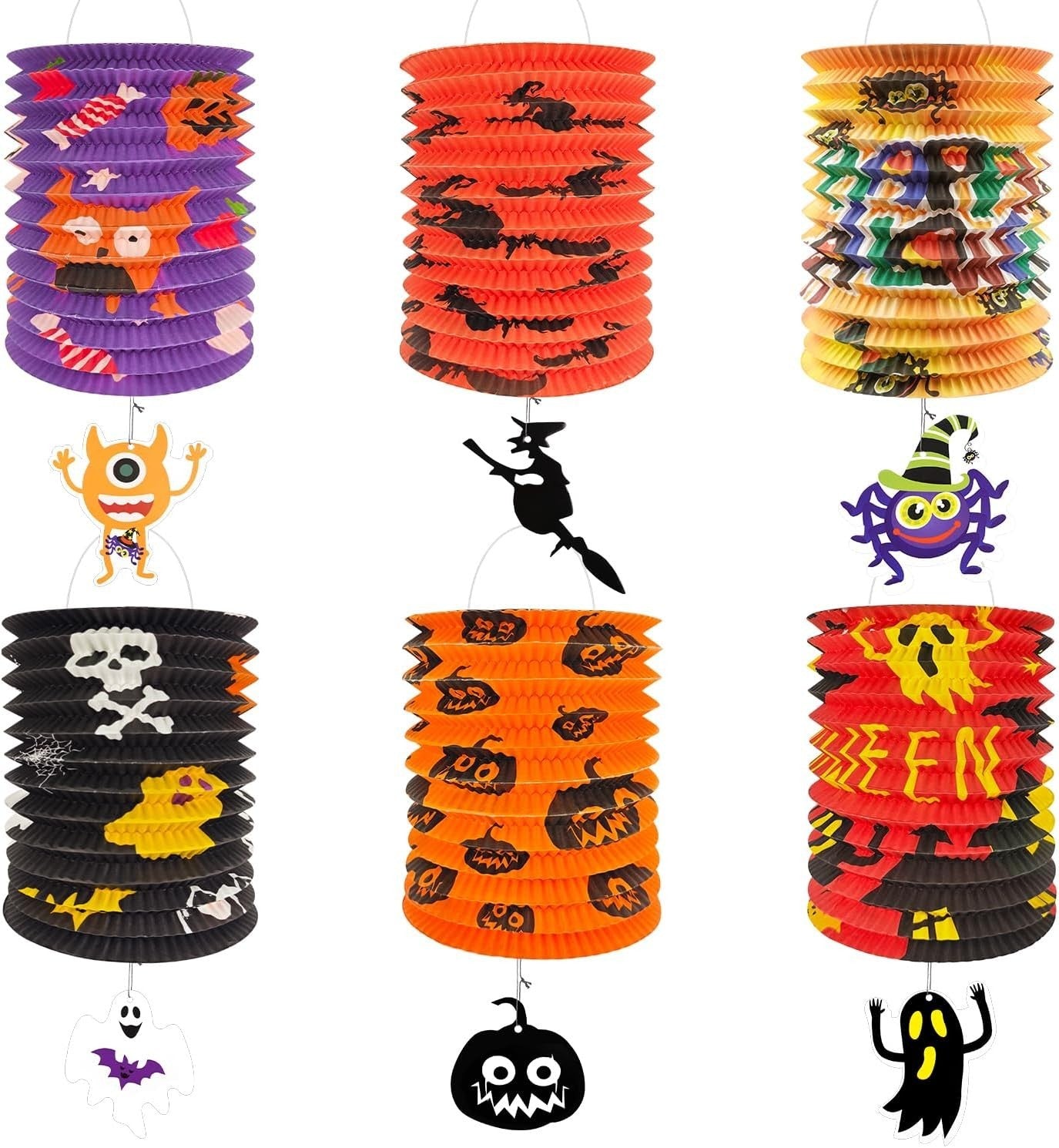 Halloween Papierlaternen Dekoration - 6 Stück Aufhängen, Geist Schläger Spinn...