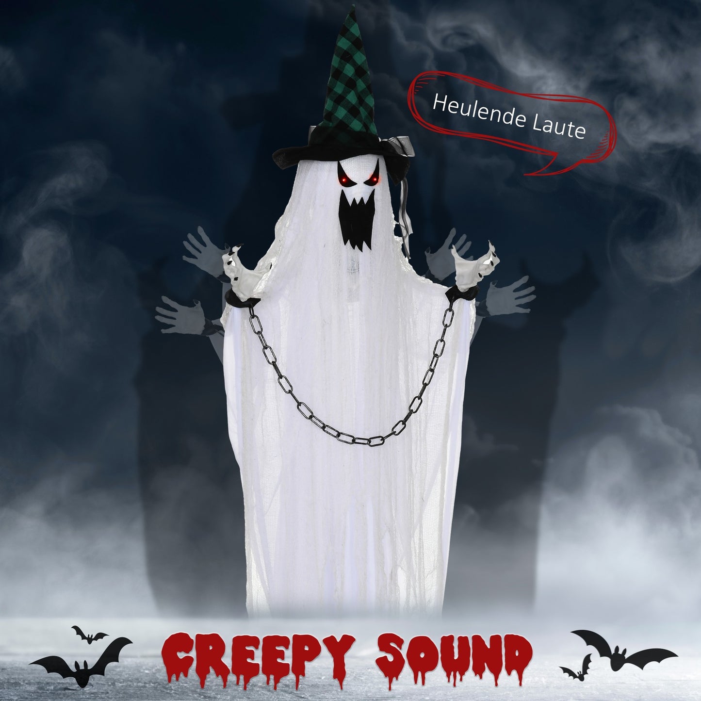 204 Cm Halloween Deko Hängend Geist Mit Geräuschaktivi