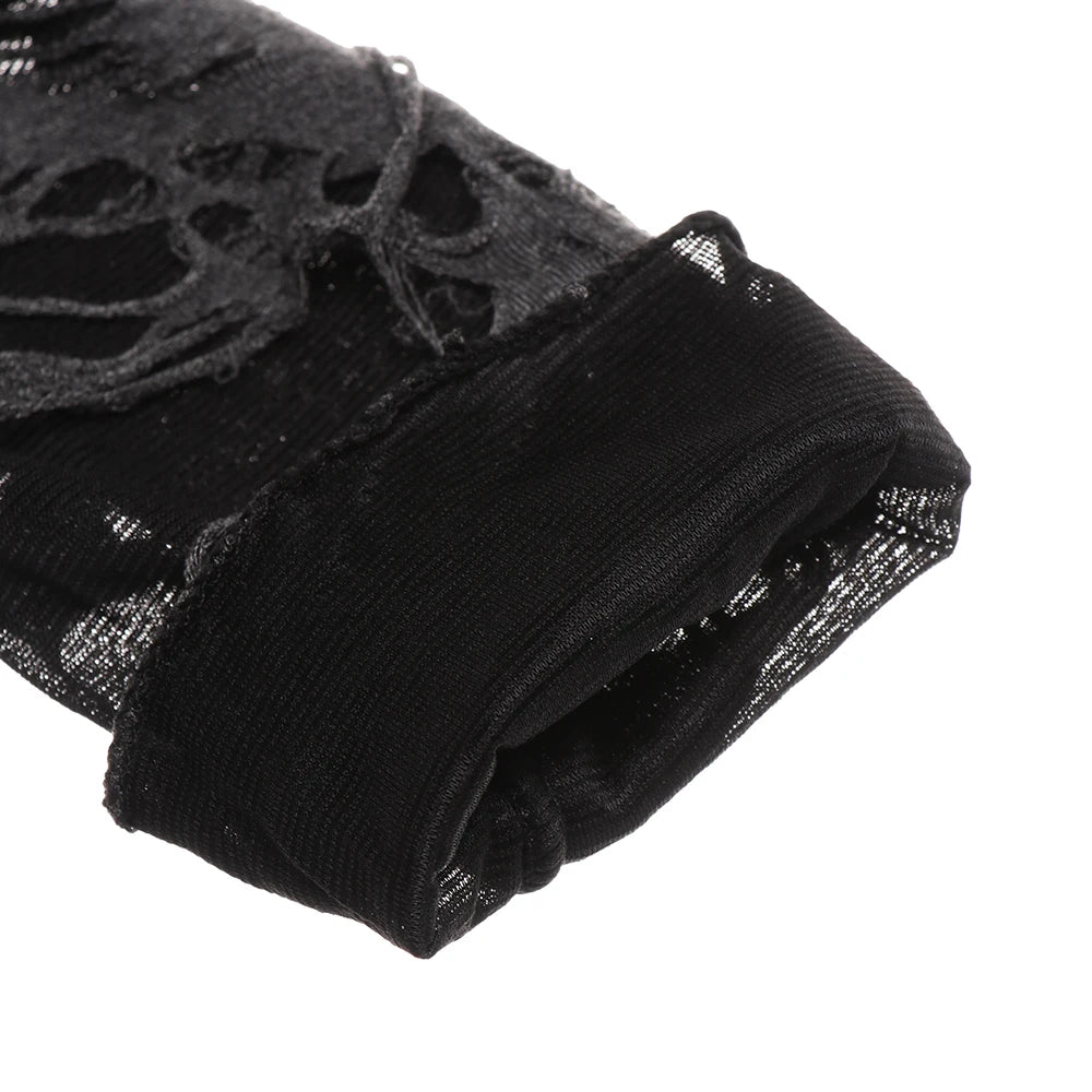 Casaul Broken Slit Gloves Sexy Gothic Fingerless Gloves Halloween Gloves Black Ripped Holes Decor Cosplay Gloves for Adults