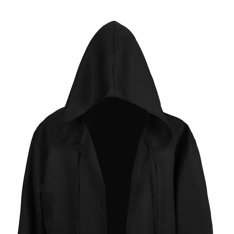 Halloween Witch Long Shirt Hooded Black Robe Cloak Cosplay Costume Adult and Scary Ghost Cloak Child Holiday Costume Set