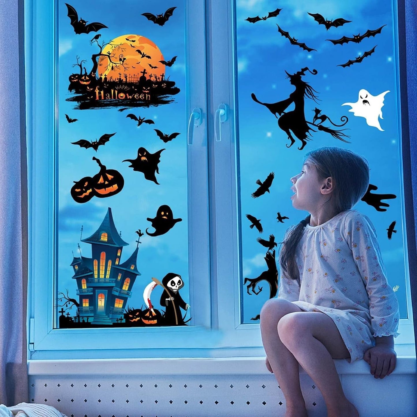 Halloween Fensterbilder Selbstklebend Wiederverwendb